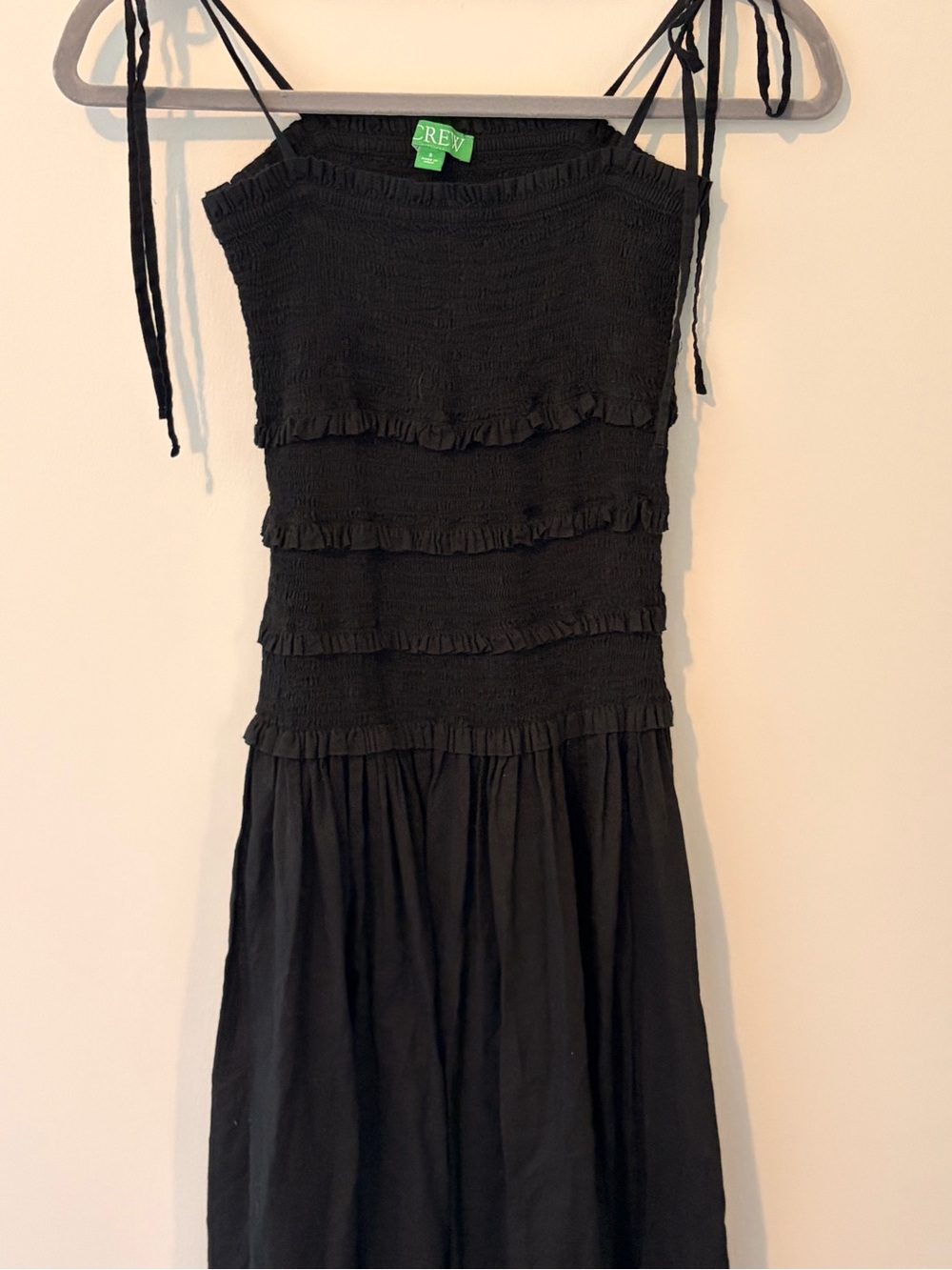 J. Crew Black Smocked Maxi Dress with Ruffle Tiers